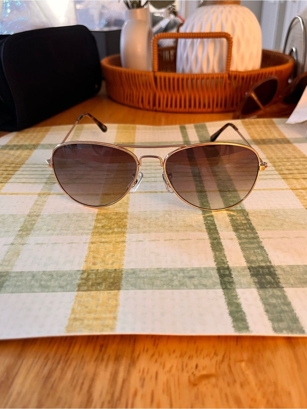 LOFT Gold Aviator Sunglasses with Brown Gradient Lenses